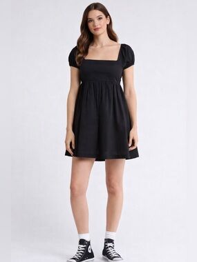 31. Abound • NWT Black Puff Sleeve Square Neck Mini Dress PTP 16”-18”